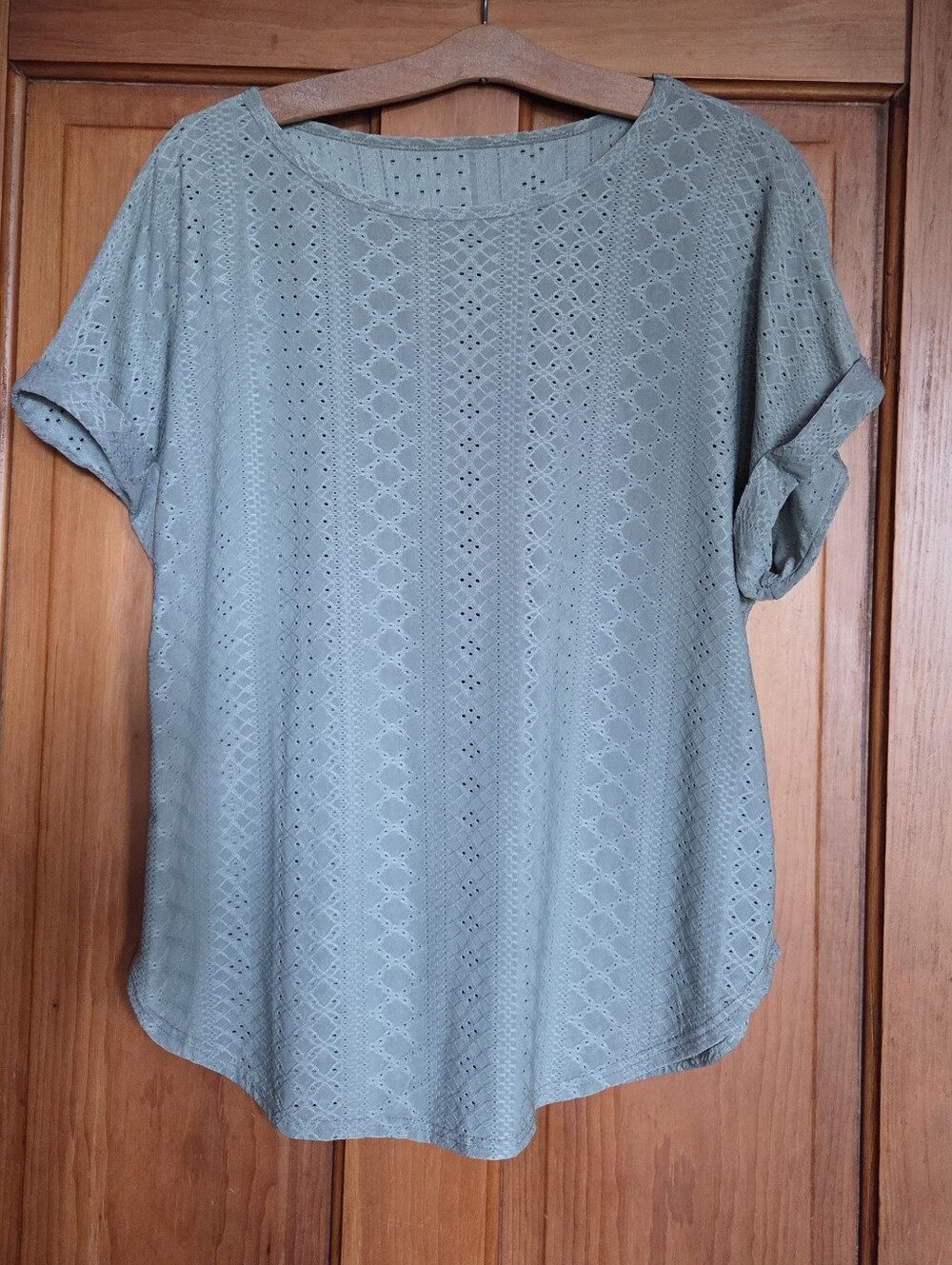 Women's Eyelet Short Sleeve Blouse - Pale Blue